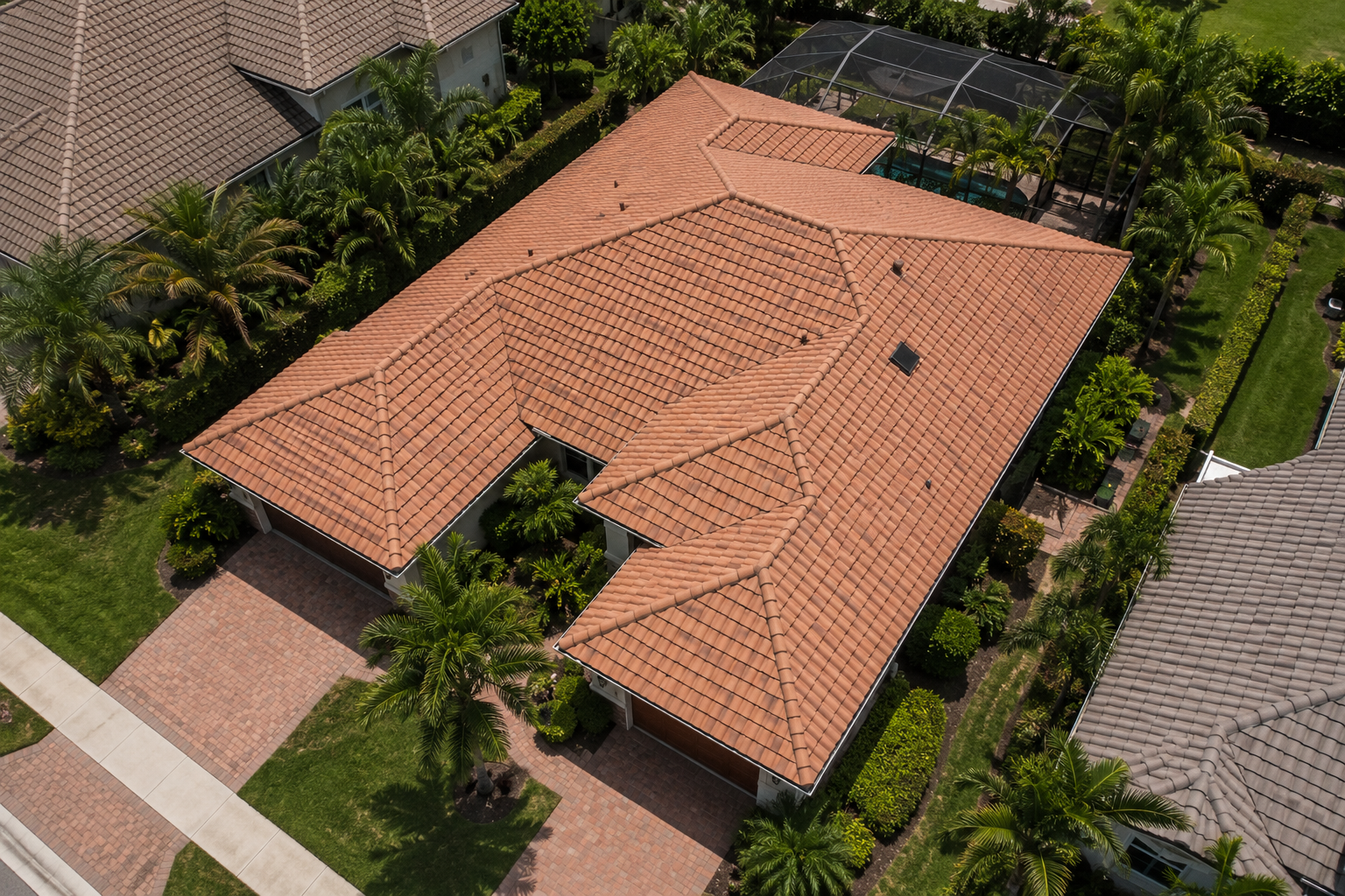 Tile roof aerial view